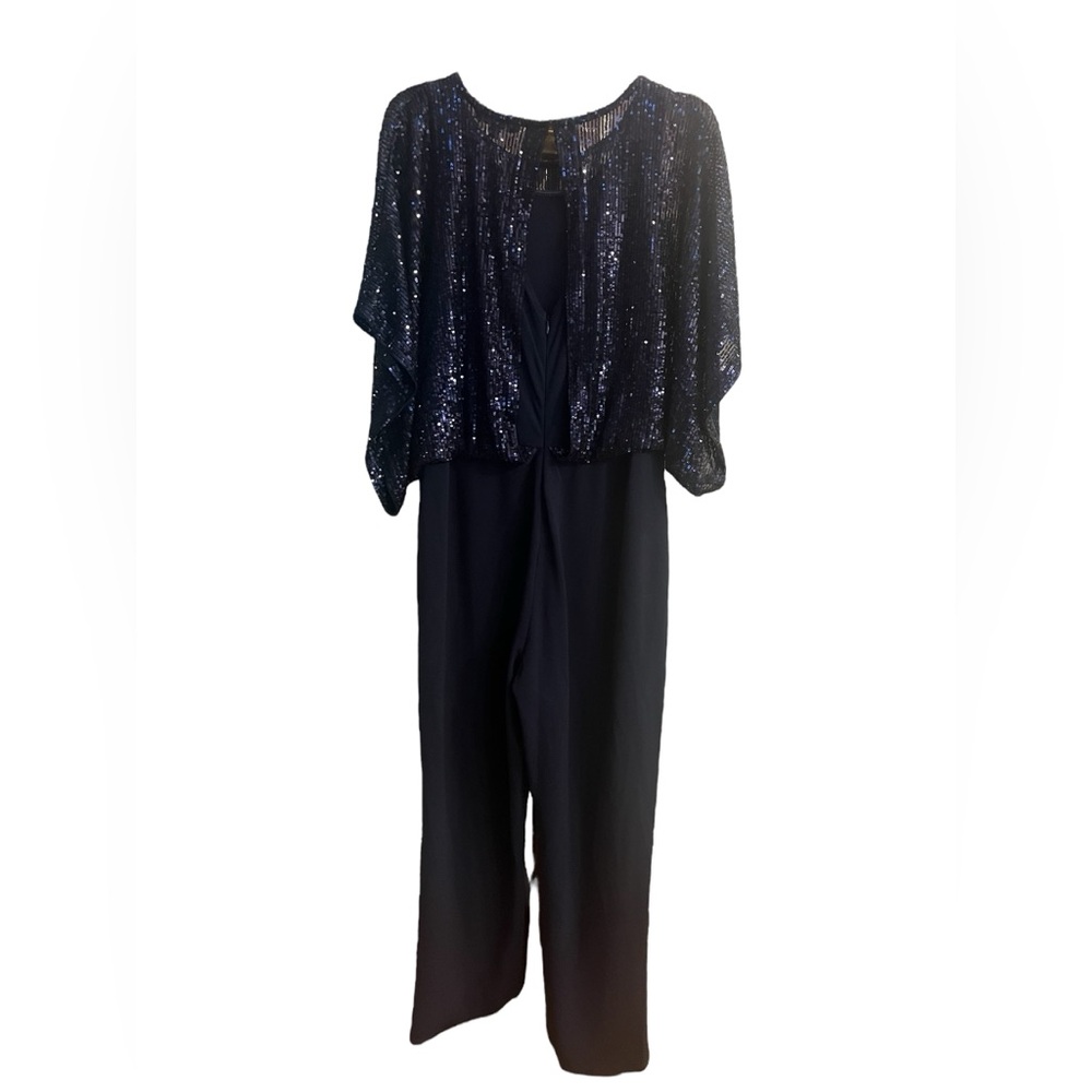 NWT Marina Sequin Navy Jumpsuit Size 14